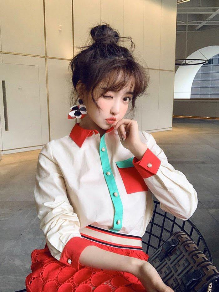 Chanel香奈兒 法國專櫃同步新款 2019早春新款 A238 時尚百搭 經典 活力拼色襯衫+水溶半裙套裝  xly1242
